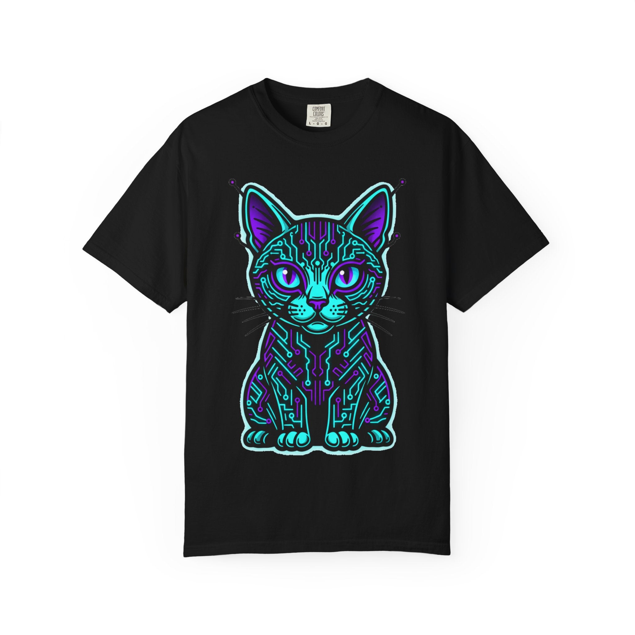 Cyberpunk Cat T-Shirt — Neon Tech Kitten Graphic Tee
