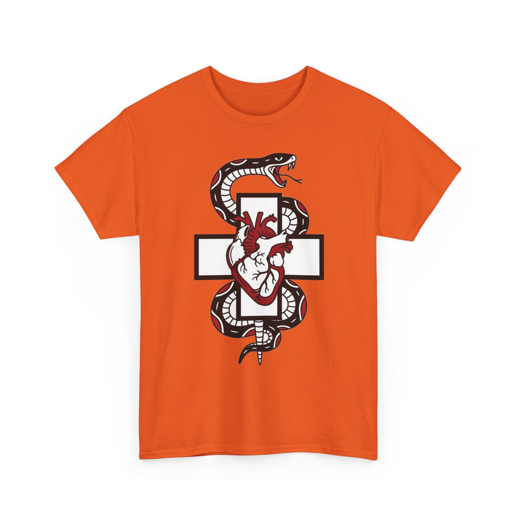 Snake & Anatomical Heart Graphic Tee — Gothic Medical Symbol Shirt