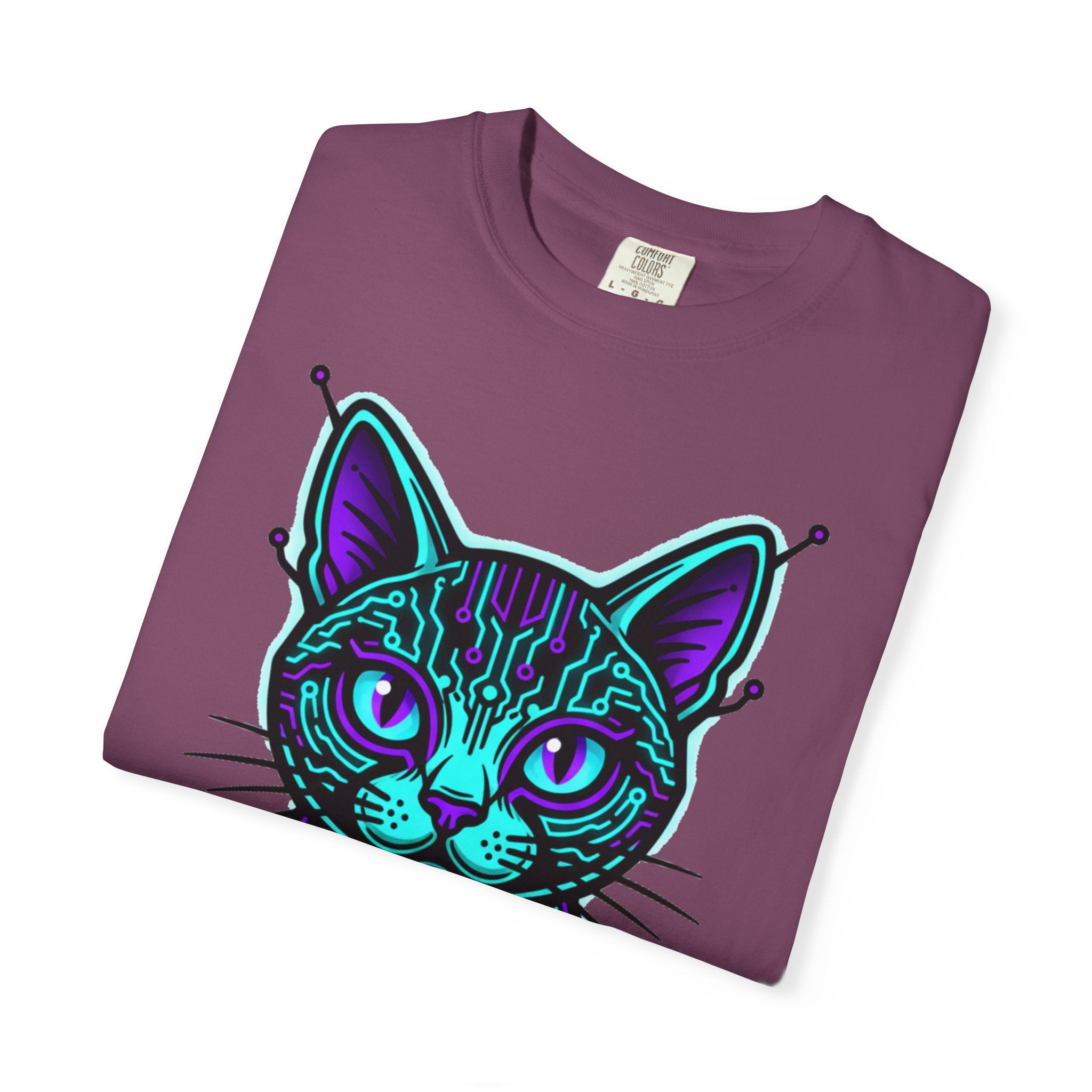 Cyberpunk Cat T-Shirt — Neon Tech Kitten Graphic Tee