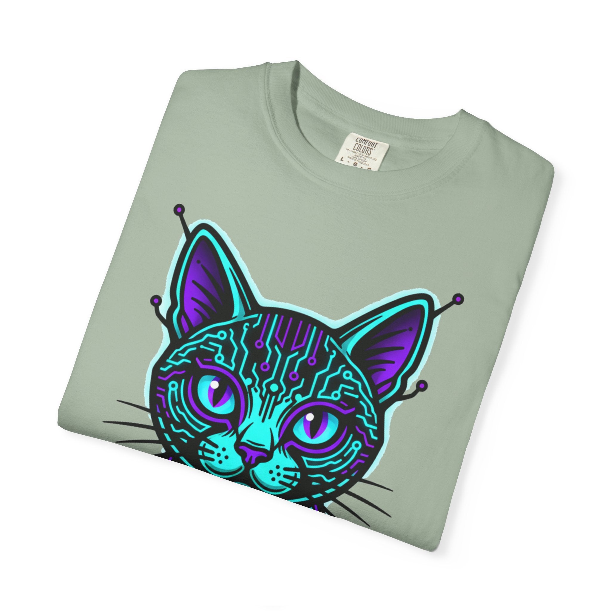 Cyberpunk Cat T-Shirt — Neon Tech Kitten Graphic Tee