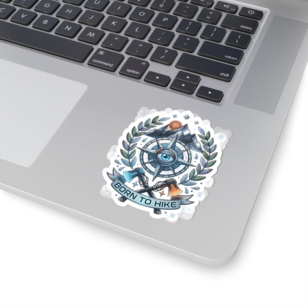 Born to Hike Compass Sticker | Traditional Tattoo-Inspired, Mountain Laurel Badge