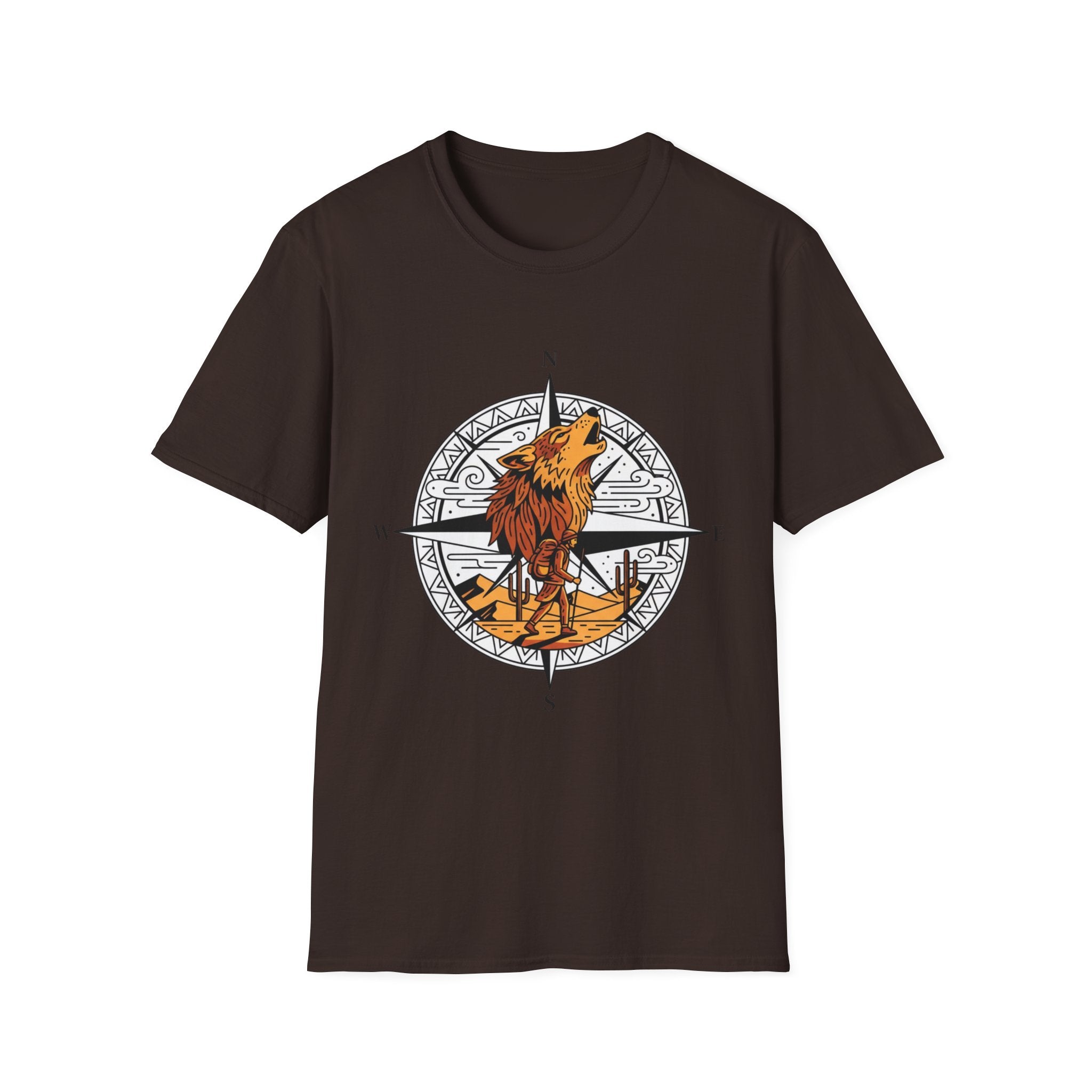 Wolf Compass T-Shirt — Howling Wolf Adventure Graphic Tee
