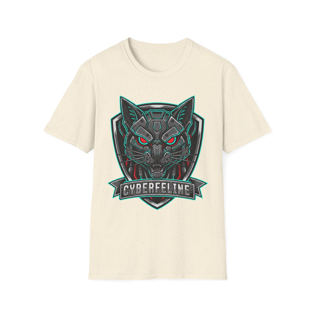 Cyber Wolf T-Shirt — Futuristic Neon Gamer Tee with 'Cyborg Feline' Badge
