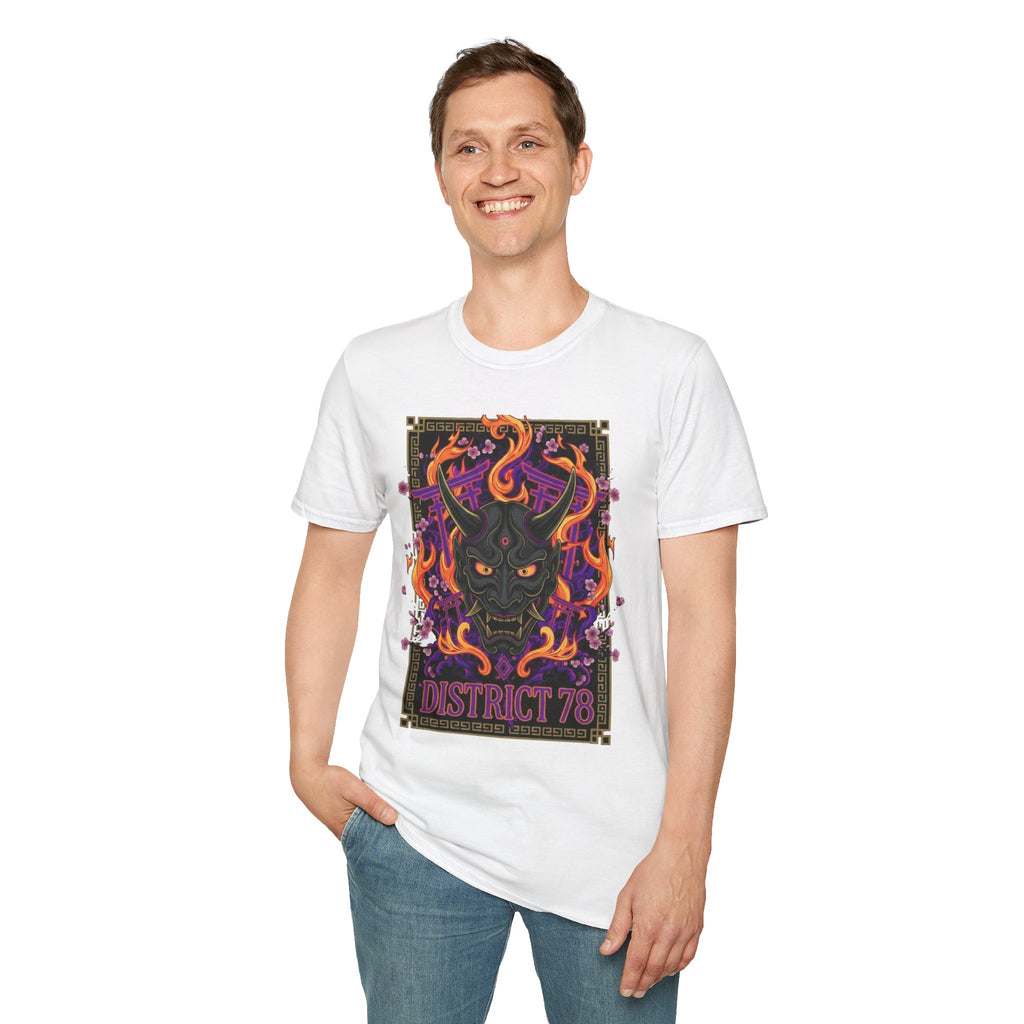 T-shirt Masque Démon Flammes — Tee Graphique District 78