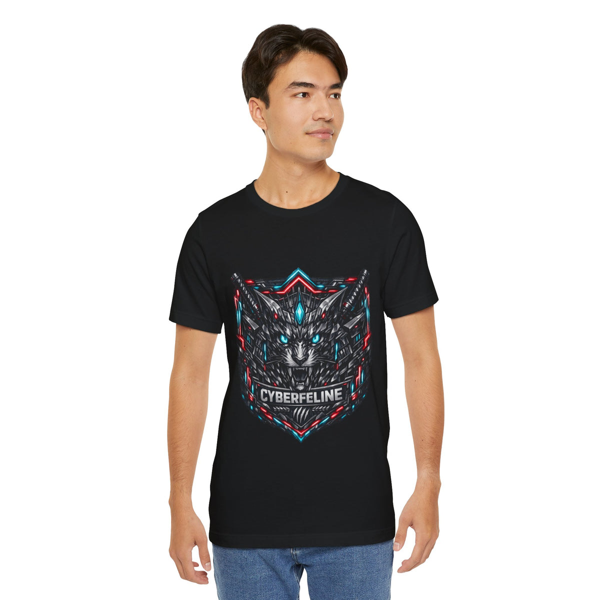 T-shirt graphique chat cyberpunk néon — D78 Cyberfeline