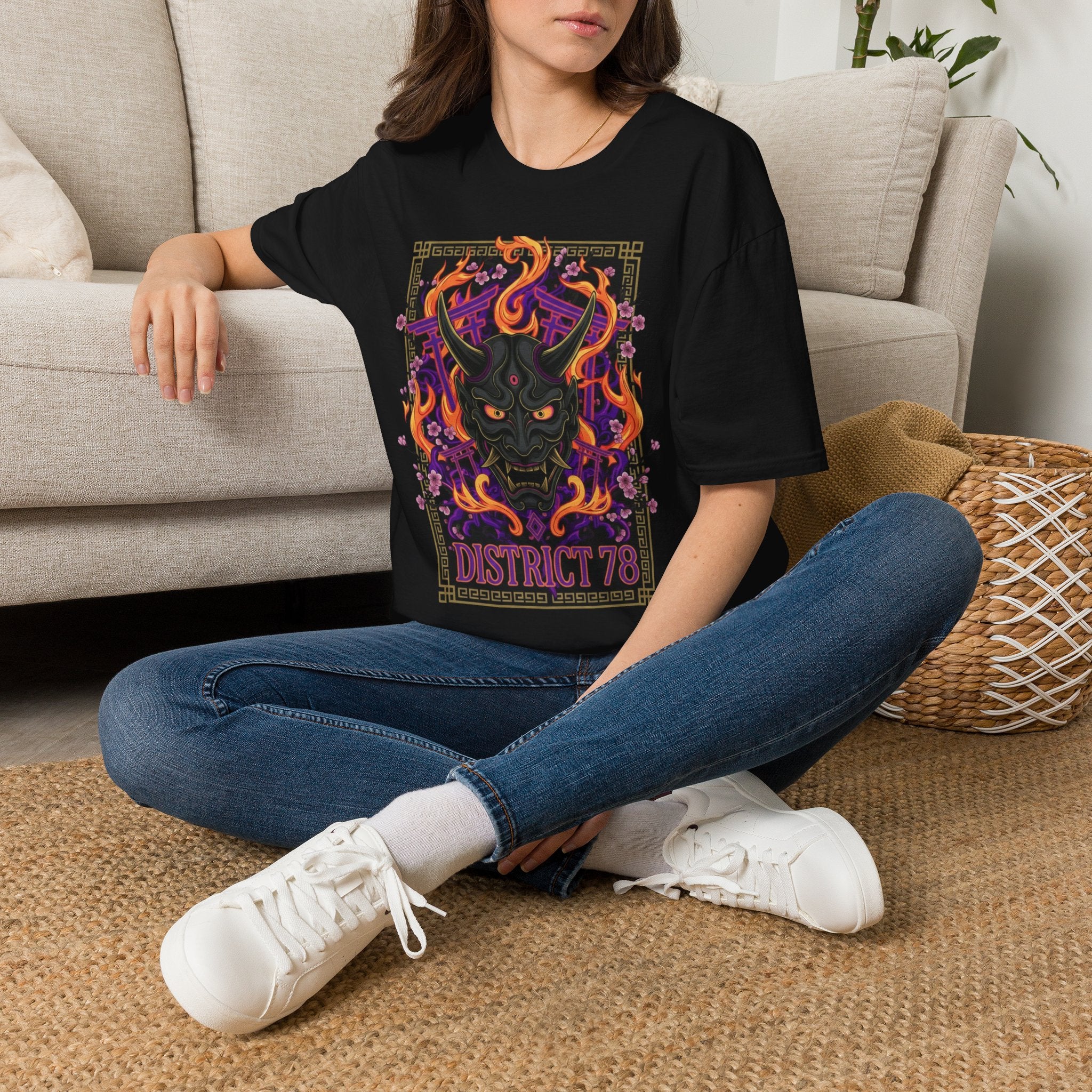T-shirt Masque Démon Flammes — Tee Graphique District 78