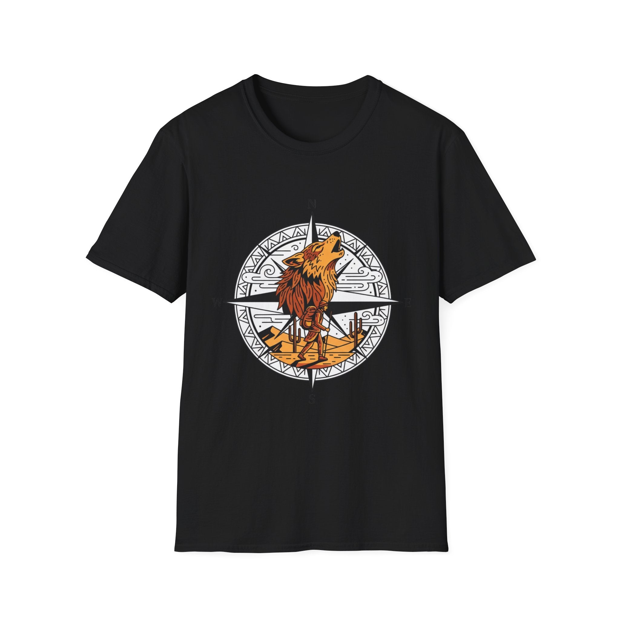 Wolf Compass T-Shirt — Howling Wolf Adventure Graphic Tee