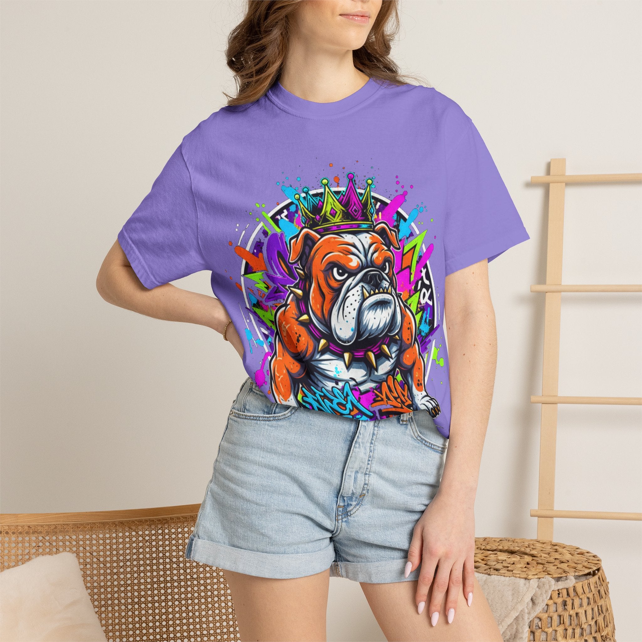 Bulldog Graffiti T-Shirt — Colorful King Crown Streetwear Tee