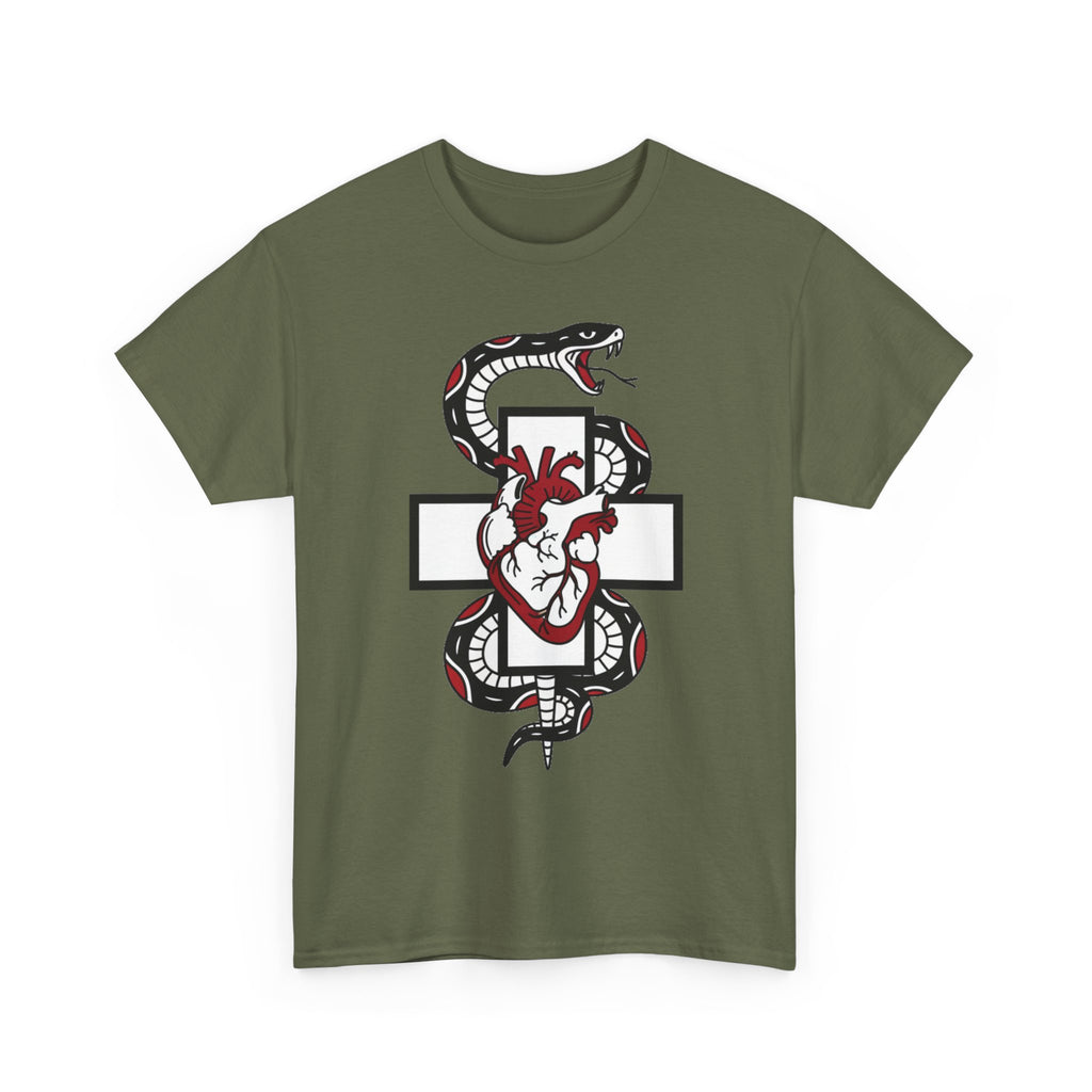 Snake & Anatomical Heart Graphic Tee — Gothic Medical Symbol Shirt