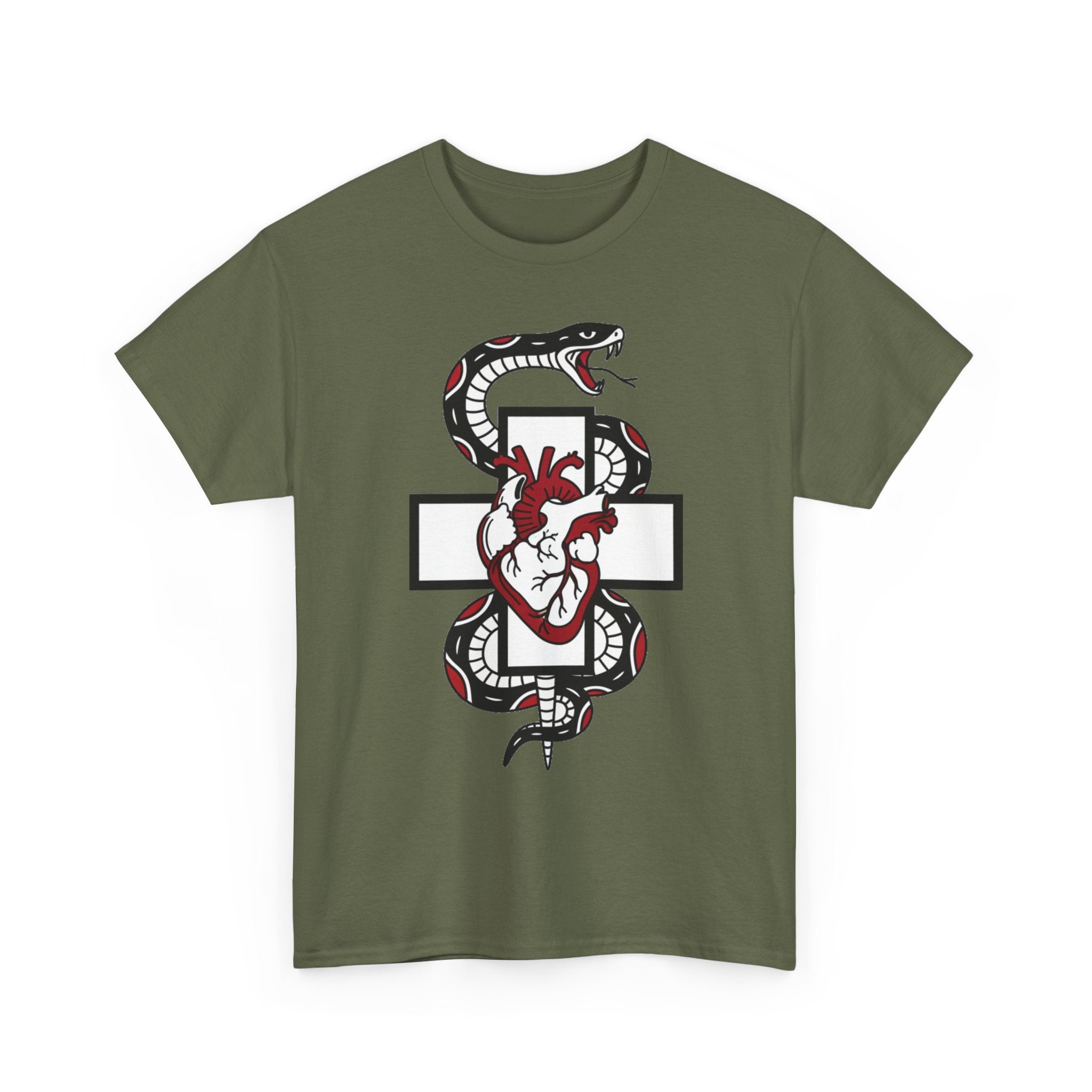 Snake & Anatomical Heart Graphic Tee — Gothic Medical Symbol Shirt