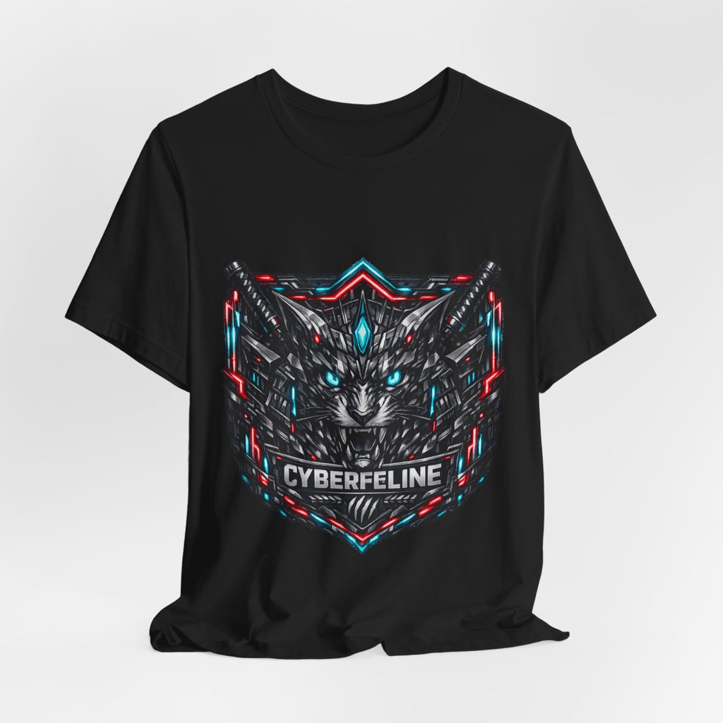 T-shirt graphique chat cyberpunk néon — D78 Cyberfeline