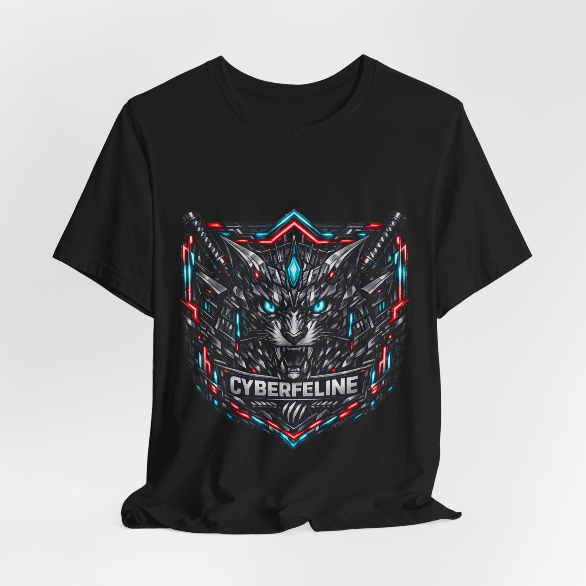 T-shirt graphique chat cyberpunk néon — D78 Cyberfeline