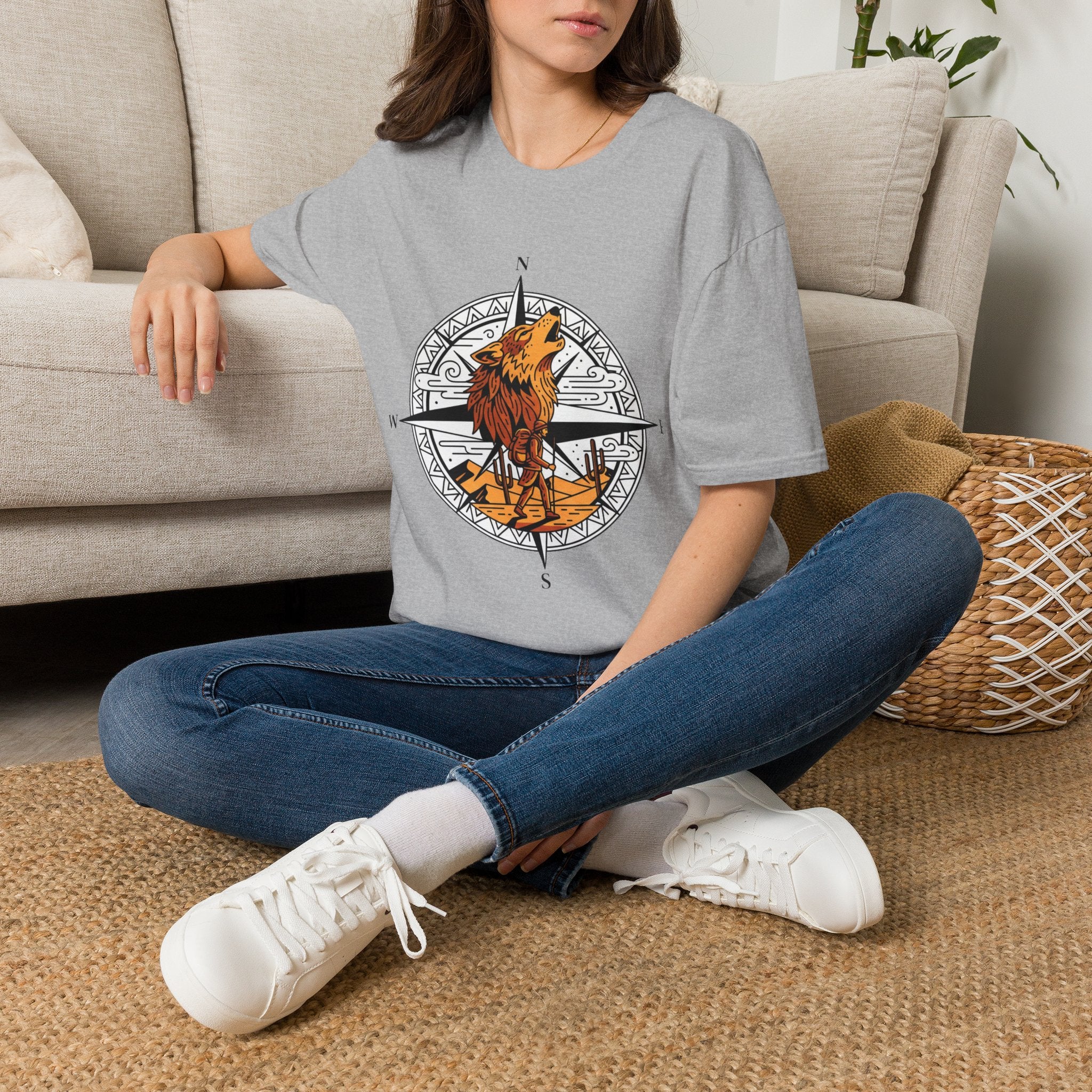 Wolf Compass T-Shirt — Howling Wolf Adventure Graphic Tee