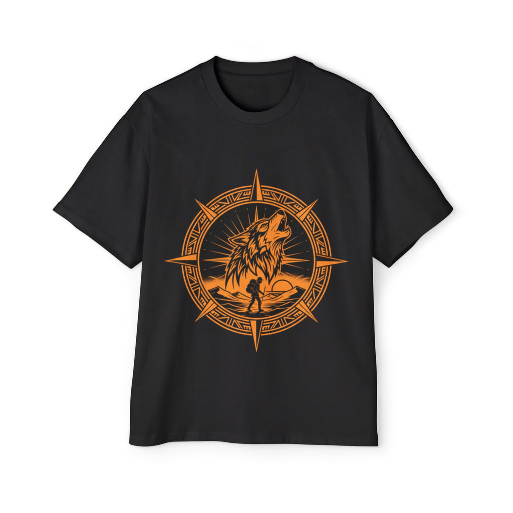 Wolf Compass Graphic Tee — Howling Wolf Silhouette Men's T‑Shirt