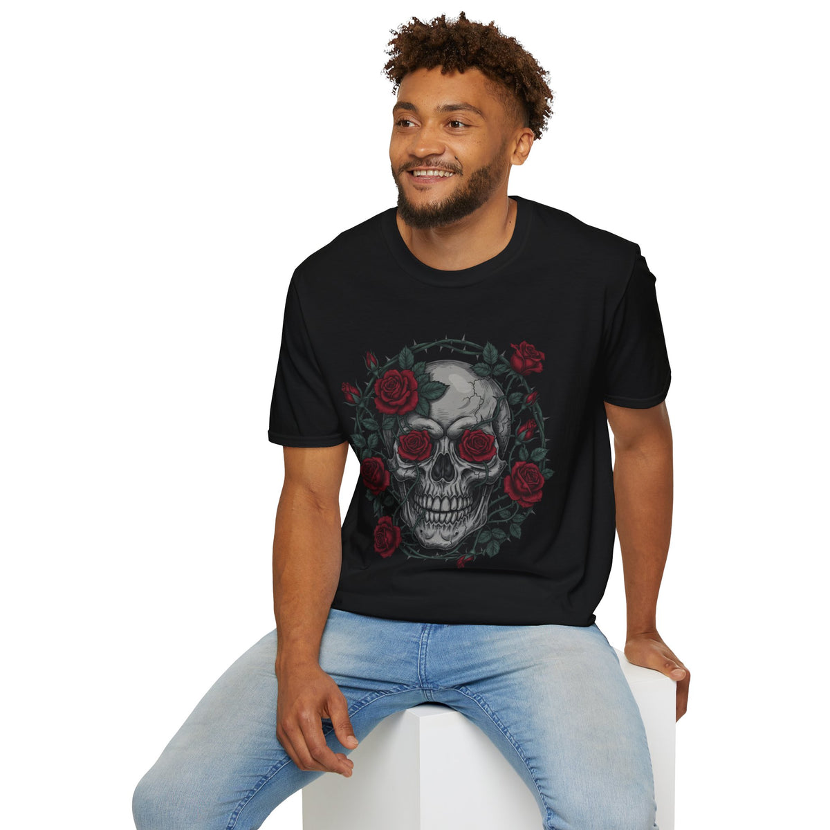 Skull & Roses Graphic T-Shirt — Gothic Floral Skull Tee