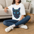 Cyber Circuit Cat T-Shirt — Neon Tech Cat Face Tee