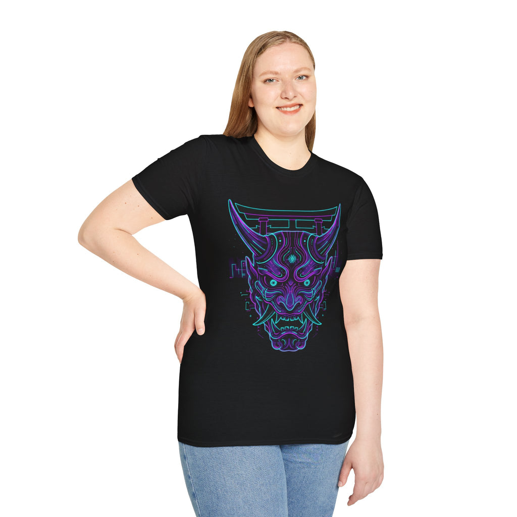 Demon Oni Torii T-Shirt — Neon Japanese Mask Graphic Tee