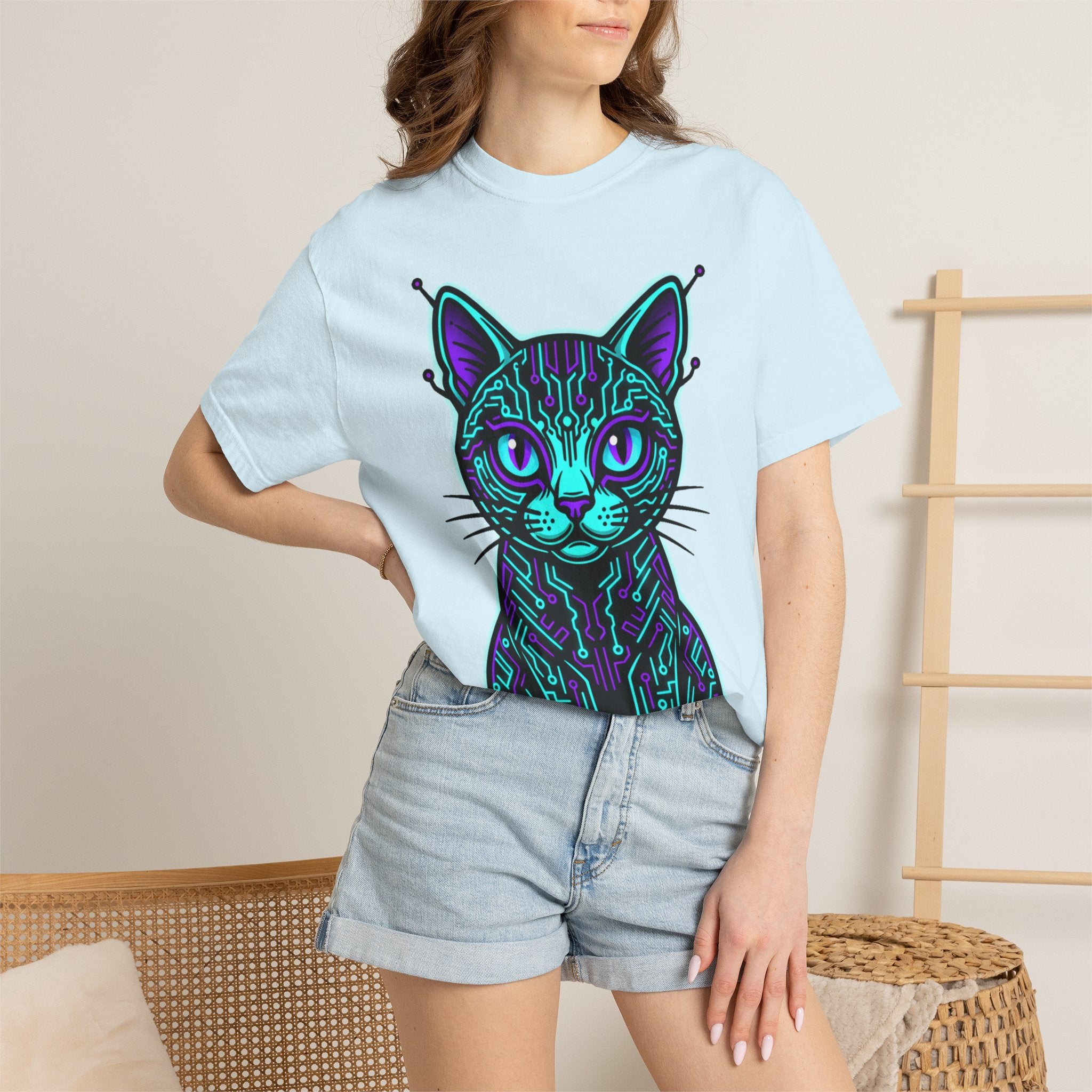 Cyberpunk Cat T-Shirt — Neon Tech Kitten Graphic Tee