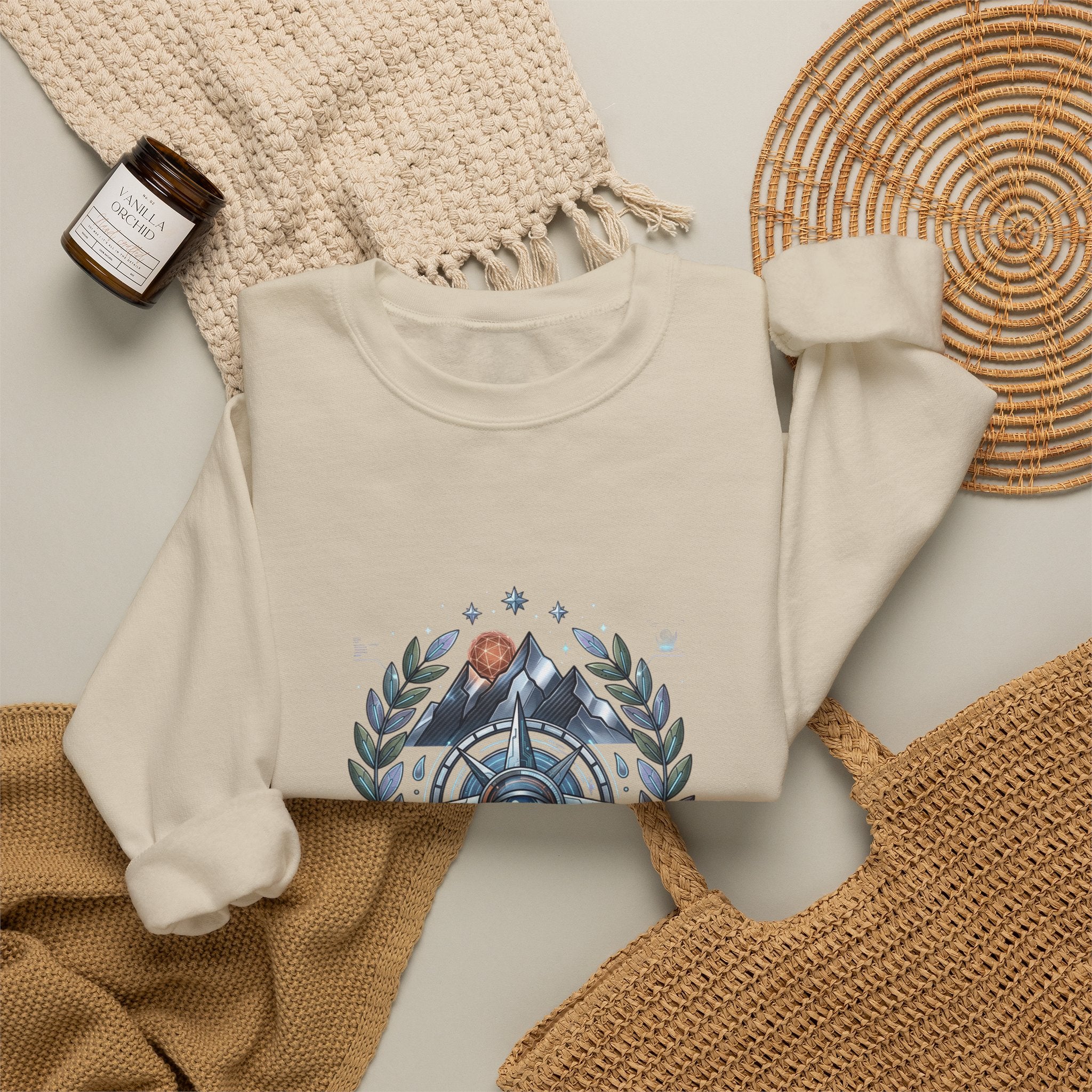 Born to Hike Compass Sweatshirt | Traditional Tattoo-Style, Laurel & Banner