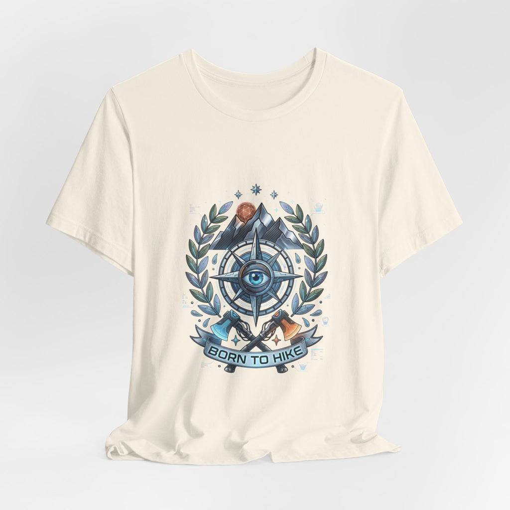 Born to Hike Compass Crest T-Shirt | Traditional Tattoo-Inspired, Outdoor Badge