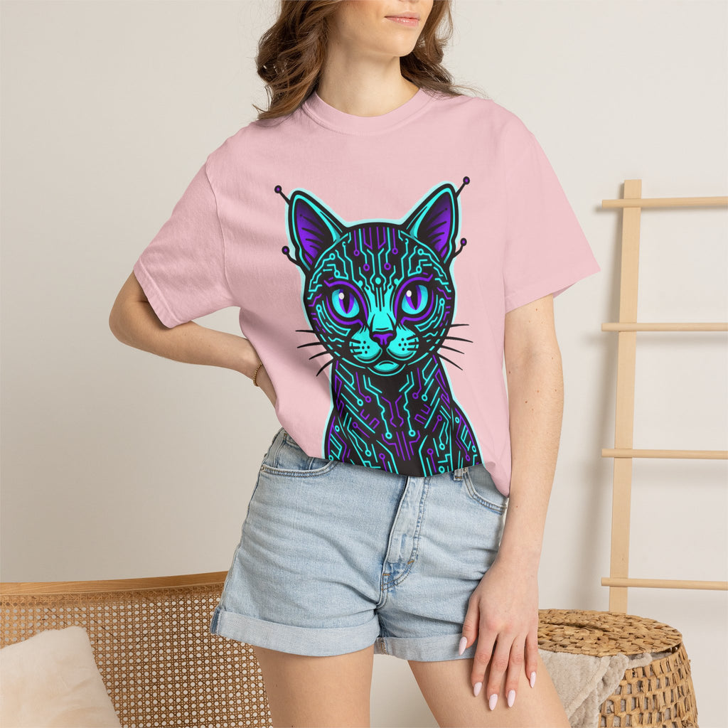 Cyberpunk Cat T-Shirt — Neon Tech Kitten Graphic Tee
