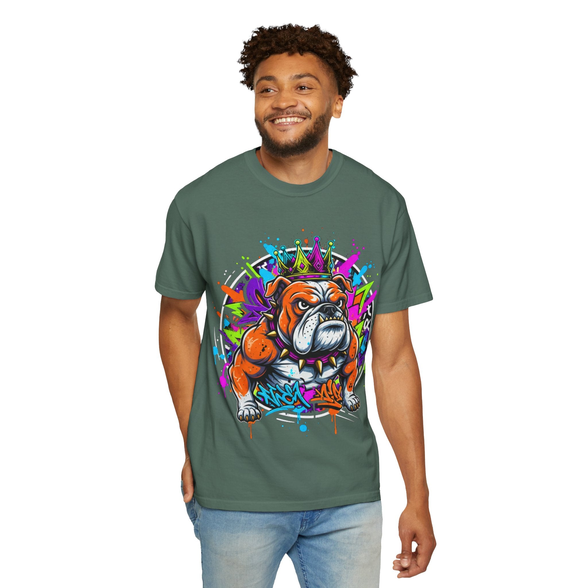 D78 Street Kings — Crown graffiti bulldog T-shirt