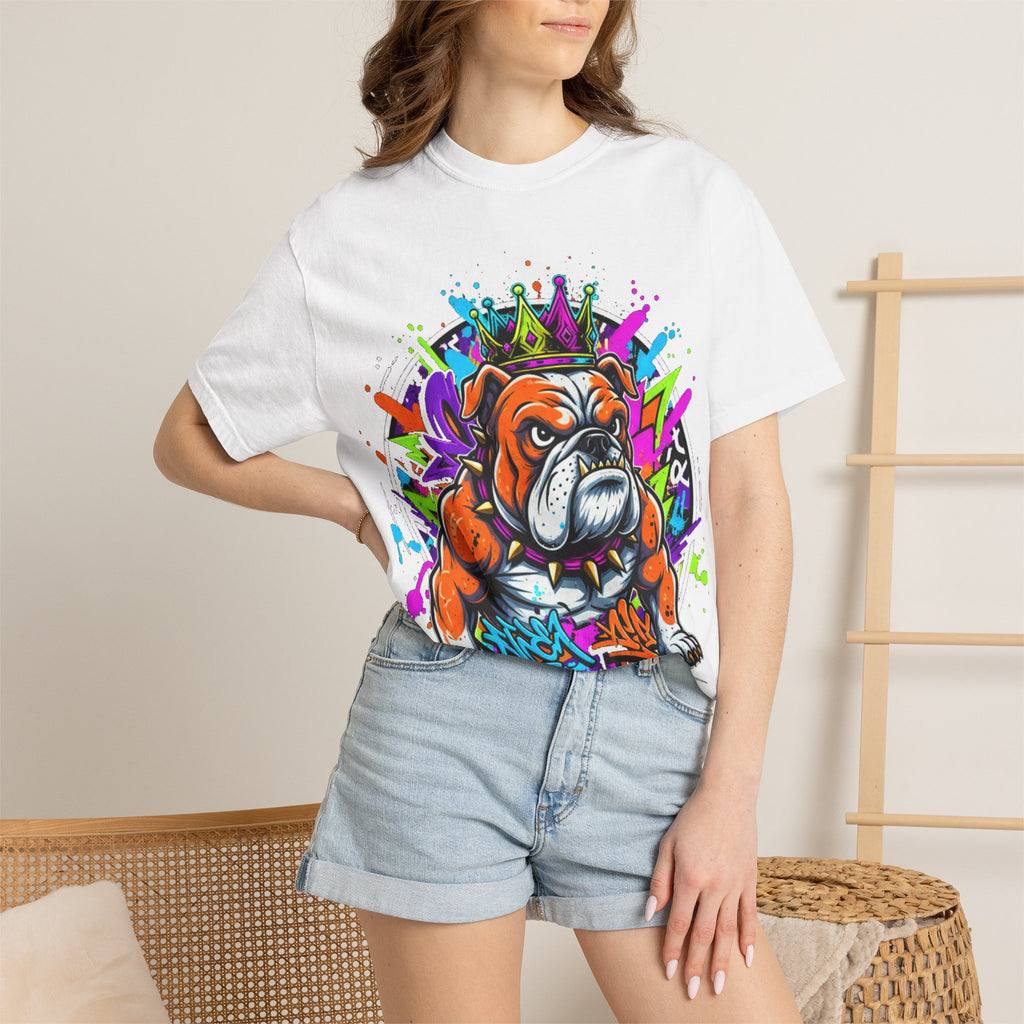 Bulldog Graffiti T-Shirt — Colorful King Crown Streetwear Tee