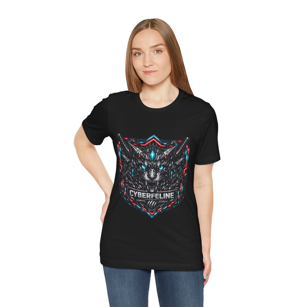T-shirt graphique chat cyberpunk néon — D78 Cyberfeline
