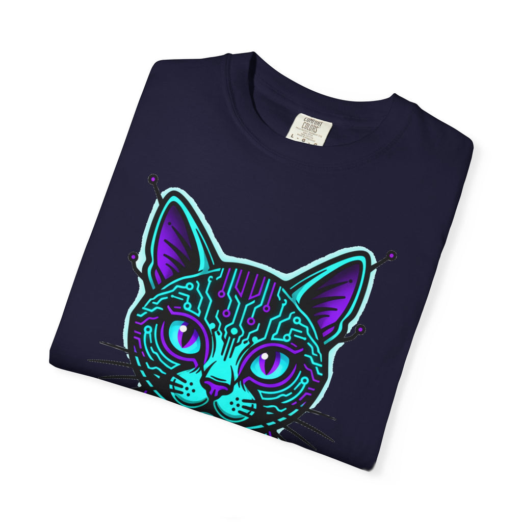 Cyberpunk Cat T-Shirt — Neon Tech Kitten Graphic Tee