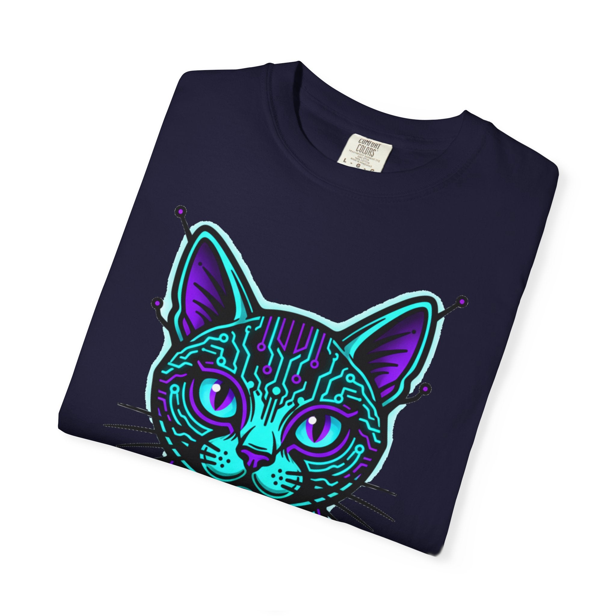 Cyberpunk Cat T-Shirt — Neon Tech Kitten Graphic Tee