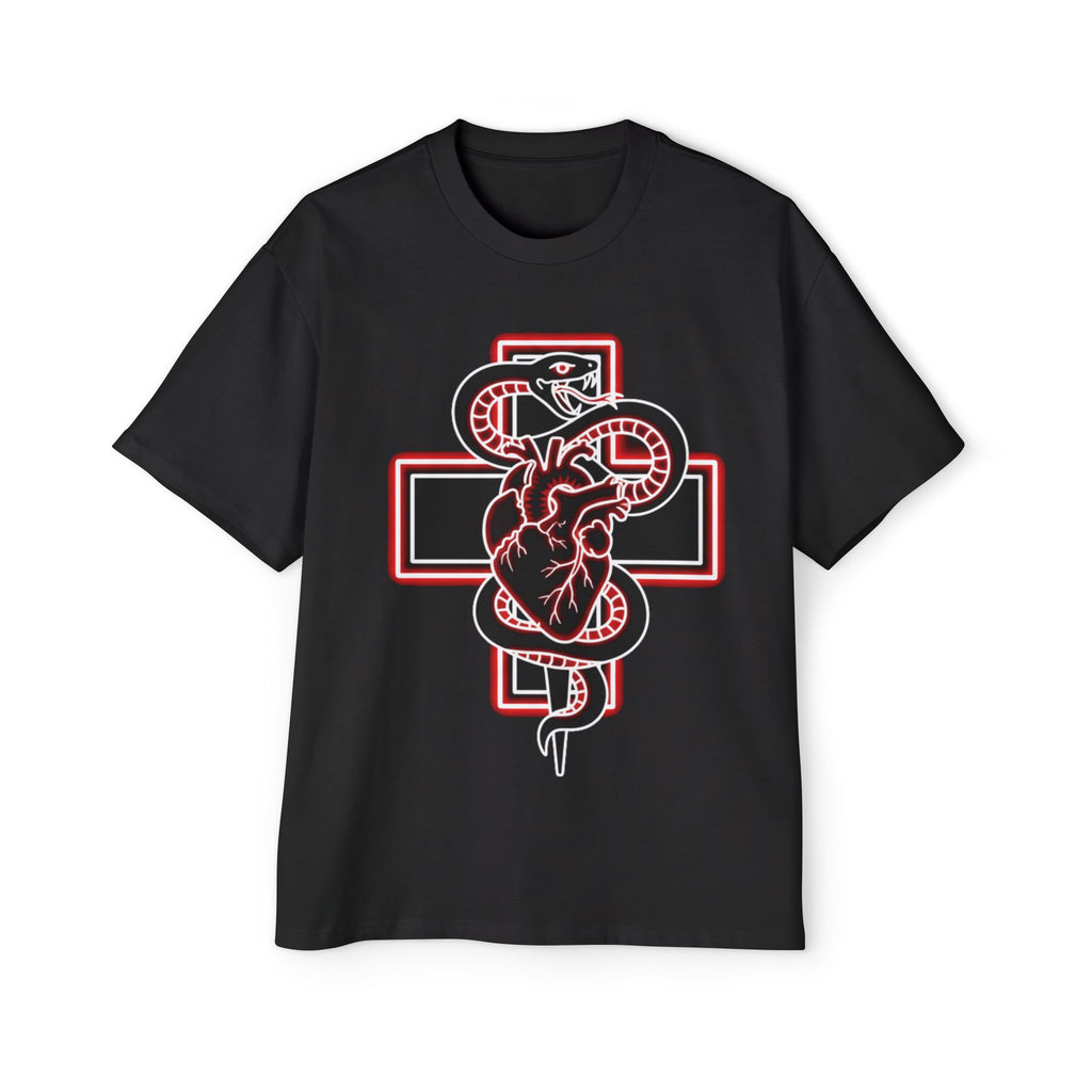 Graphic Tee — Anatomical Heart & Snake Cross Design