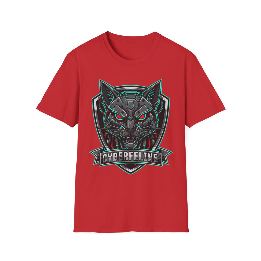 Cyber Wolf T-Shirt — Futuristic Neon Gamer Tee with 'Cyborg Feline' Badge