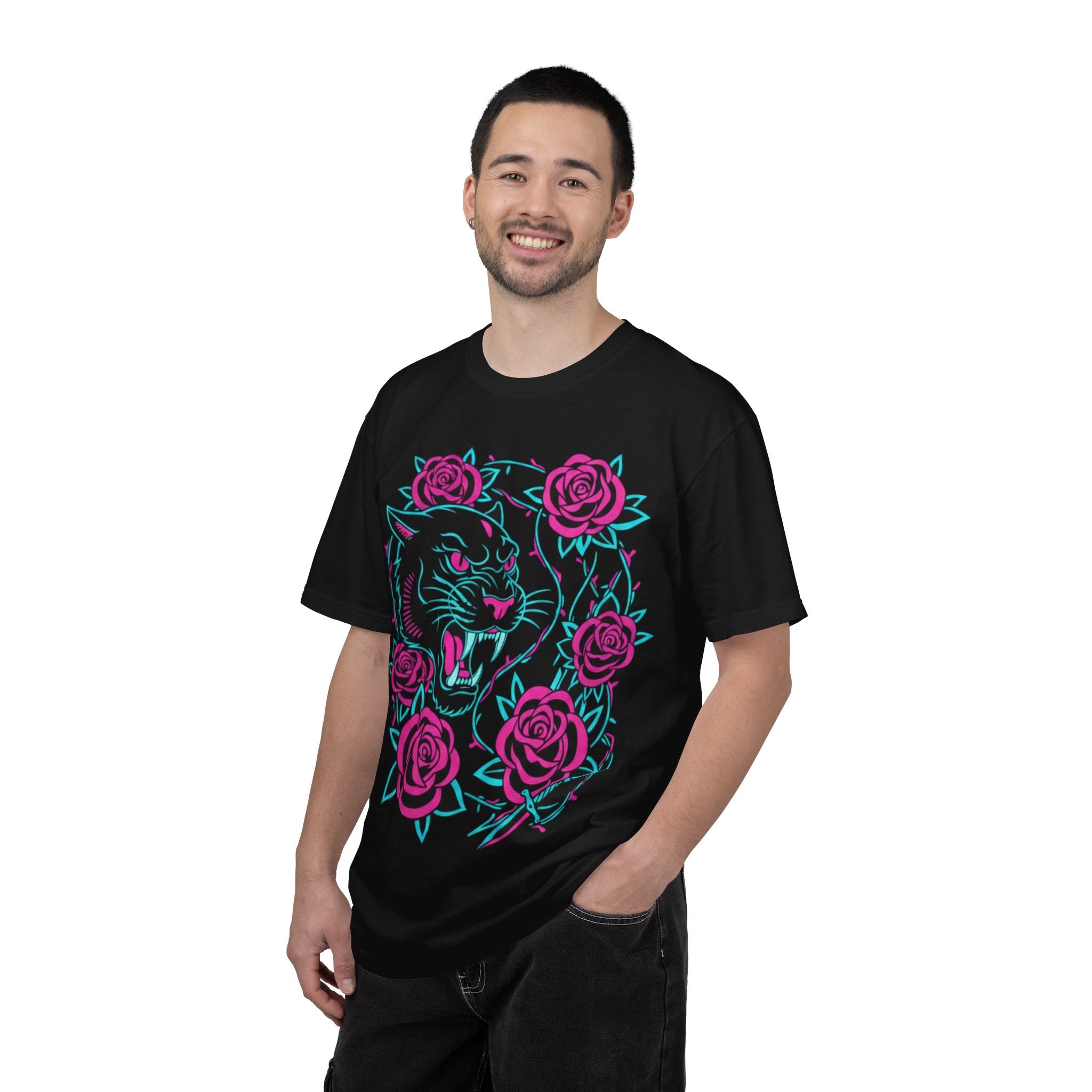 Tiger Skull & Roses T-shirt — Neon Floral Skate Style