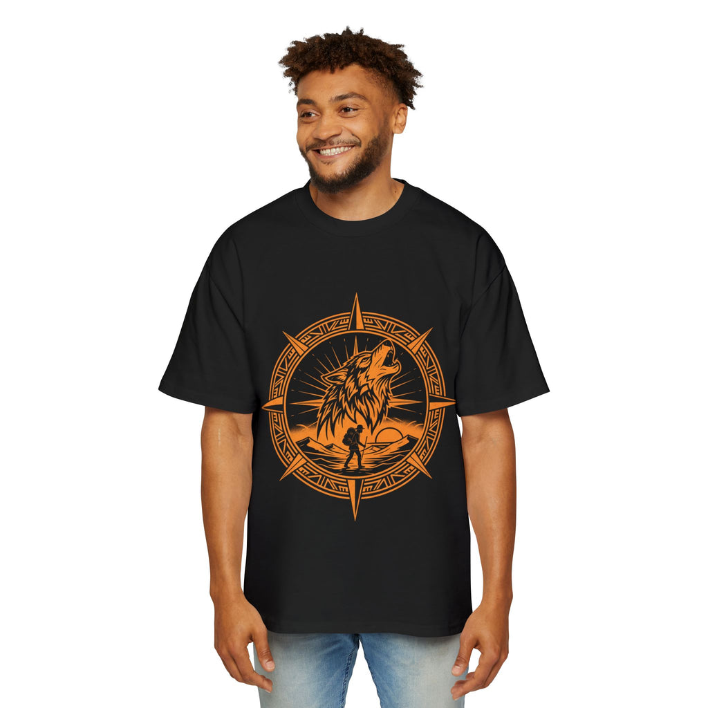 Wolf Compass Graphic Tee — Howling Wolf Silhouette Men's T‑Shirt