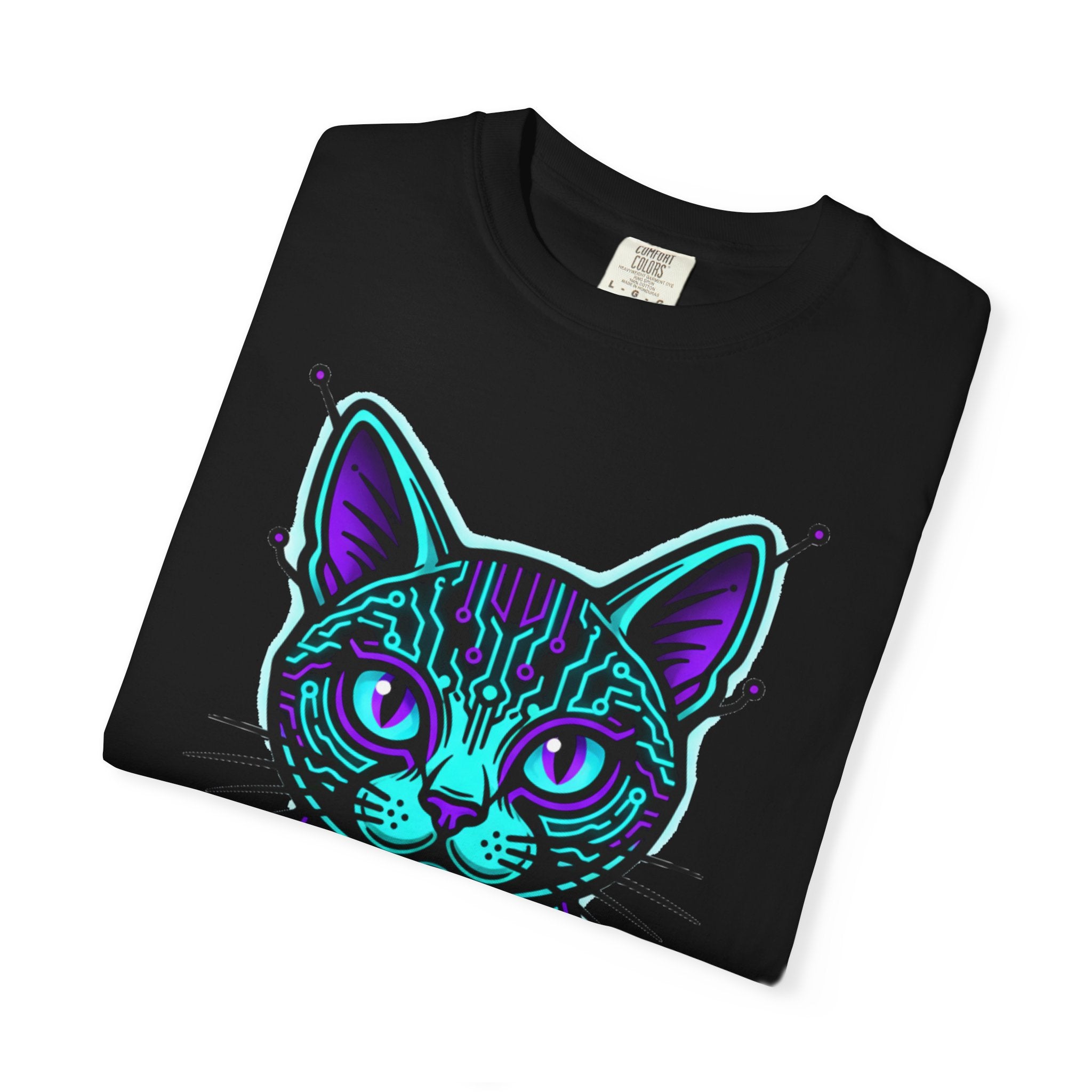 Cyberpunk Cat T-Shirt — Neon Tech Kitten Graphic Tee