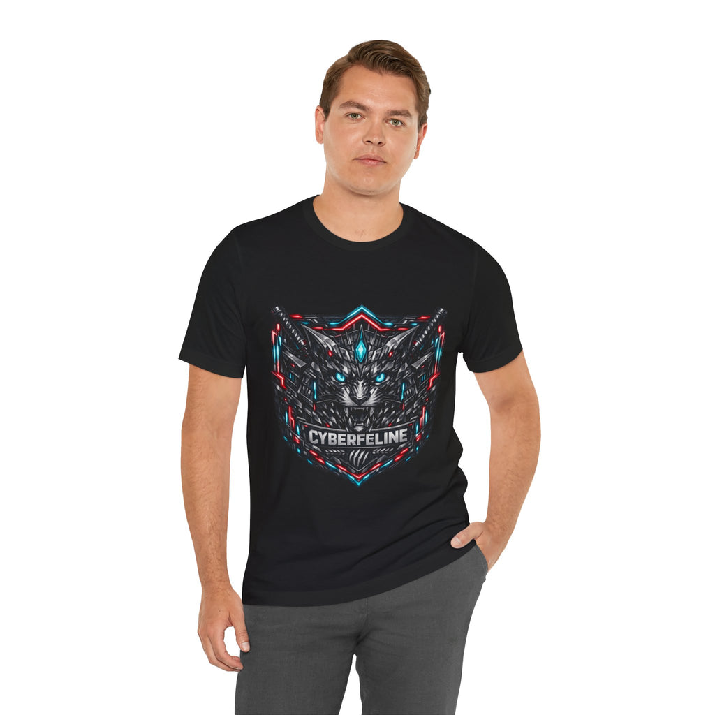 T-shirt graphique chat cyberpunk néon — D78 Cyberfeline