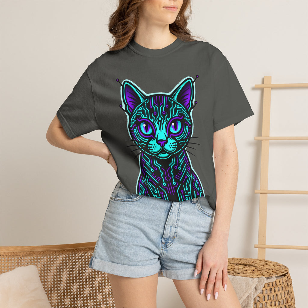 Cyberpunk Cat T-Shirt — Neon Tech Kitten Graphic Tee