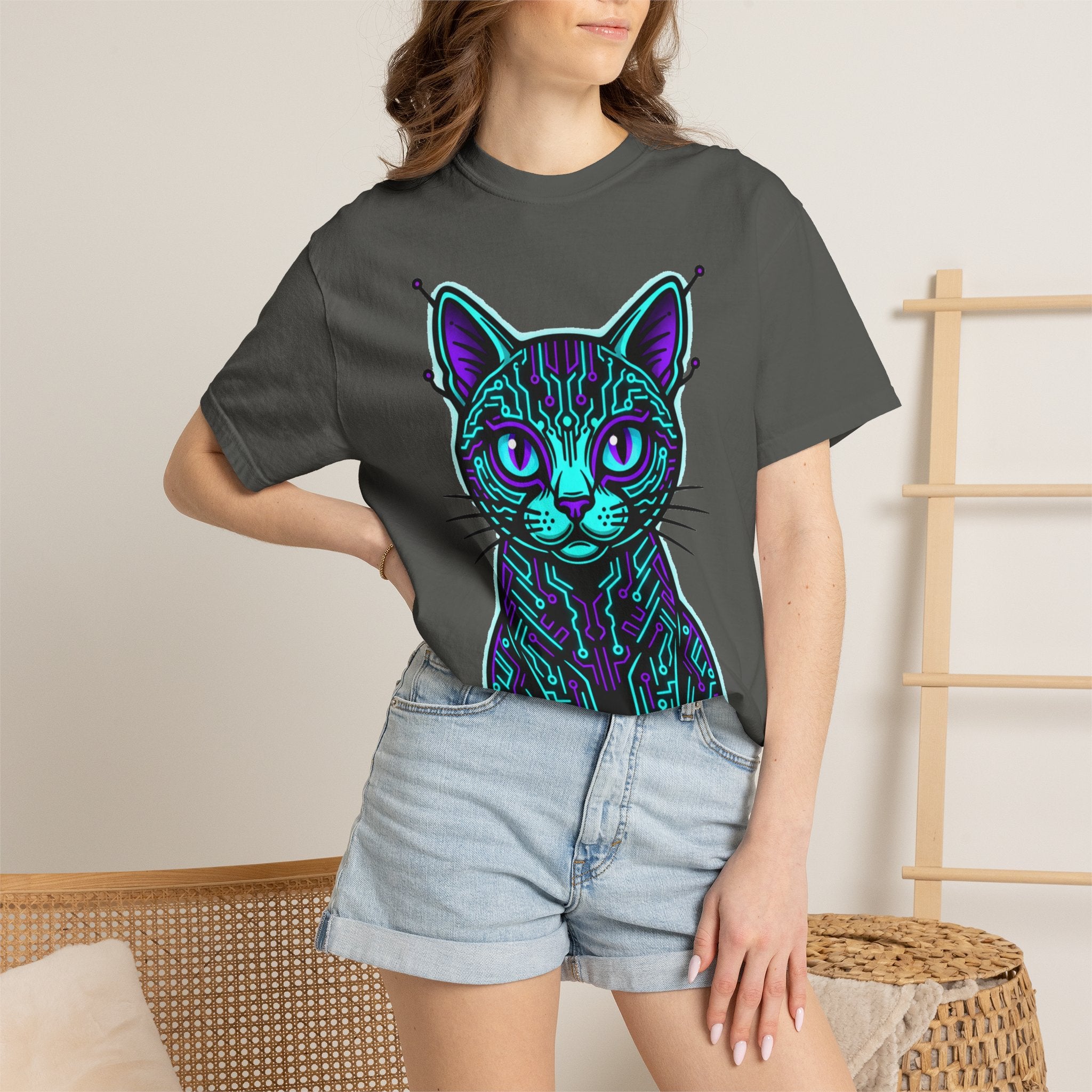 Cyberpunk Cat T-Shirt — Neon Tech Kitten Graphic Tee