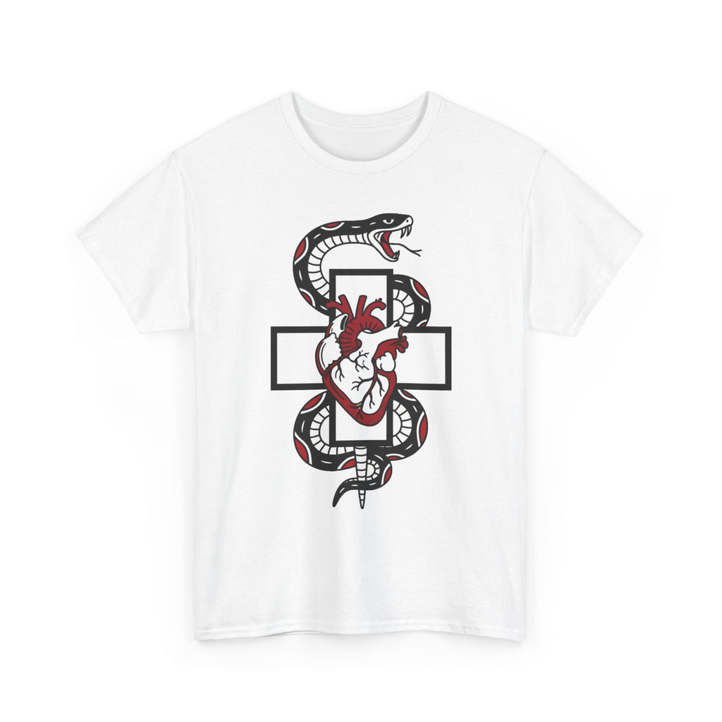 Snake & Anatomical Heart Graphic Tee — Gothic Medical Symbol Shirt