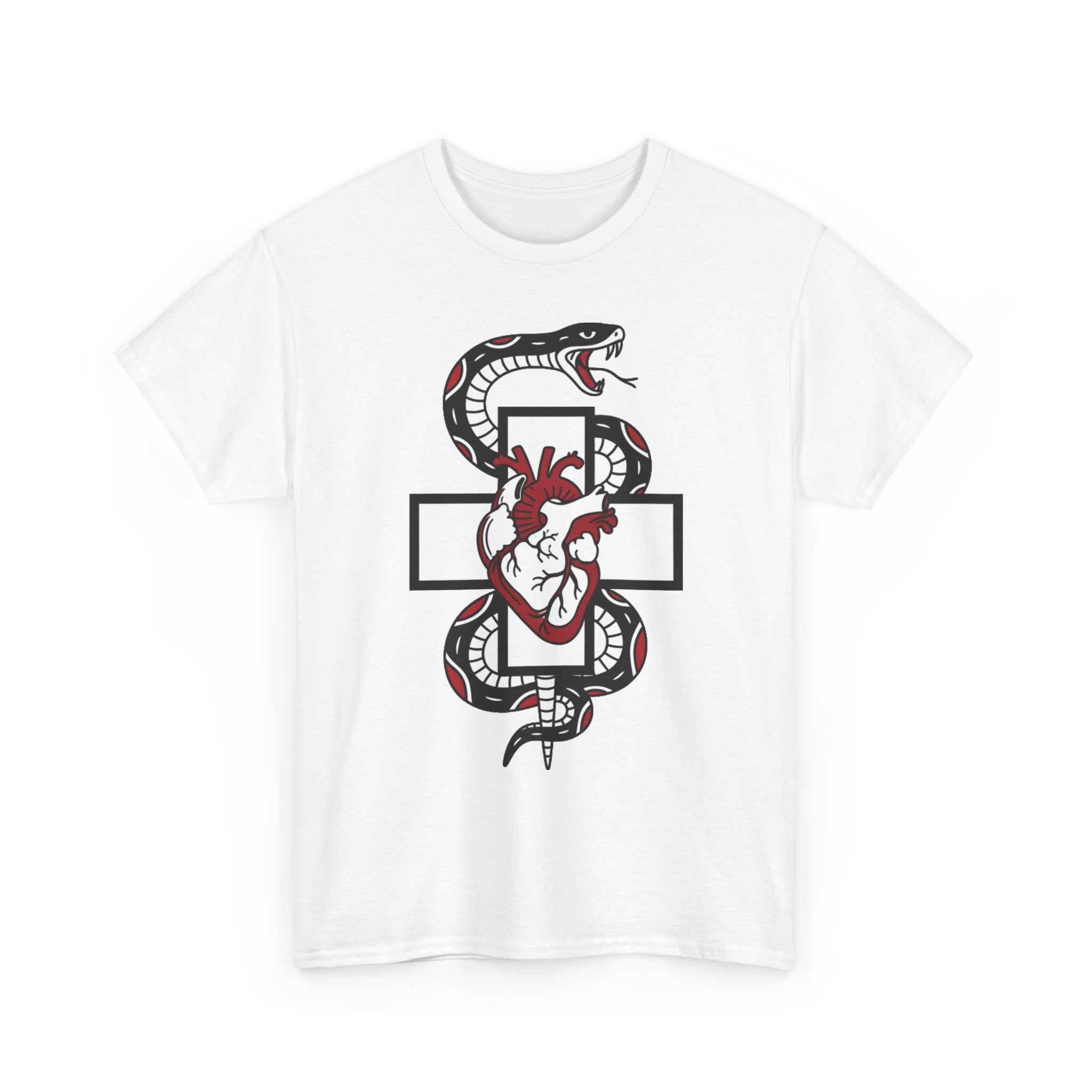 Snake & Anatomical Heart Graphic Tee — Gothic Medical Symbol Shirt