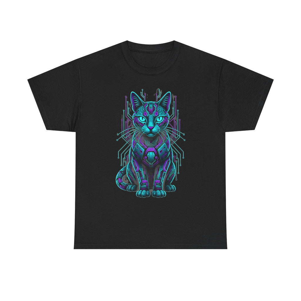 Cyberpunk Cat T-Shirt — Neon Futuristic Tech Cat Graphic Tee