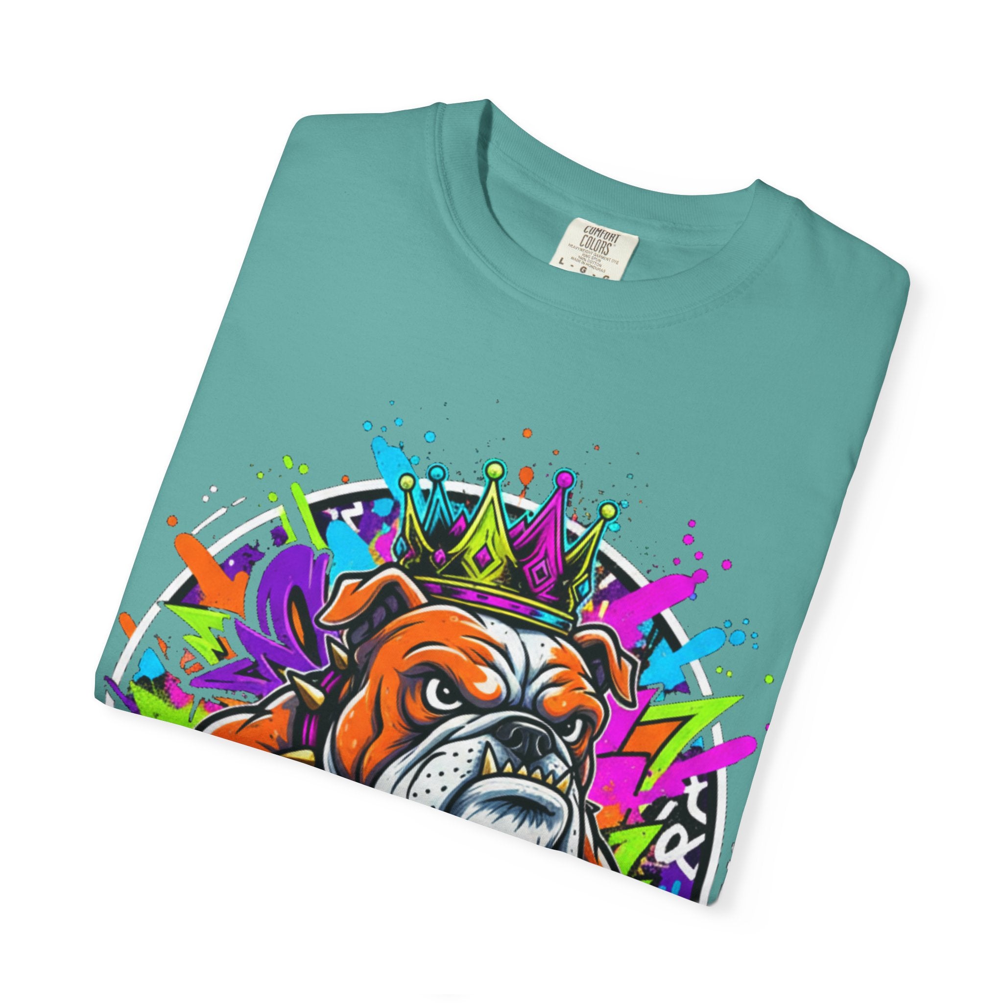 Bulldog Graffiti T-Shirt — Colorful King Crown Streetwear Tee