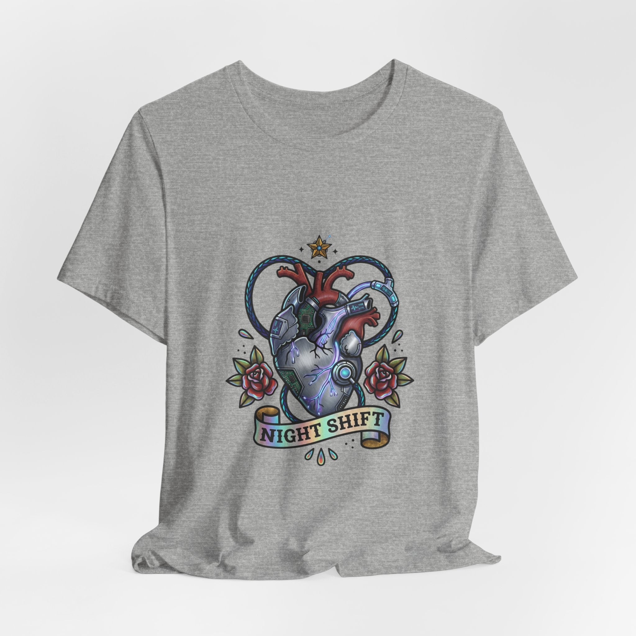 Night Shift Anatomical Heart T-Shirt | Traditional Tattoo Floral Banner