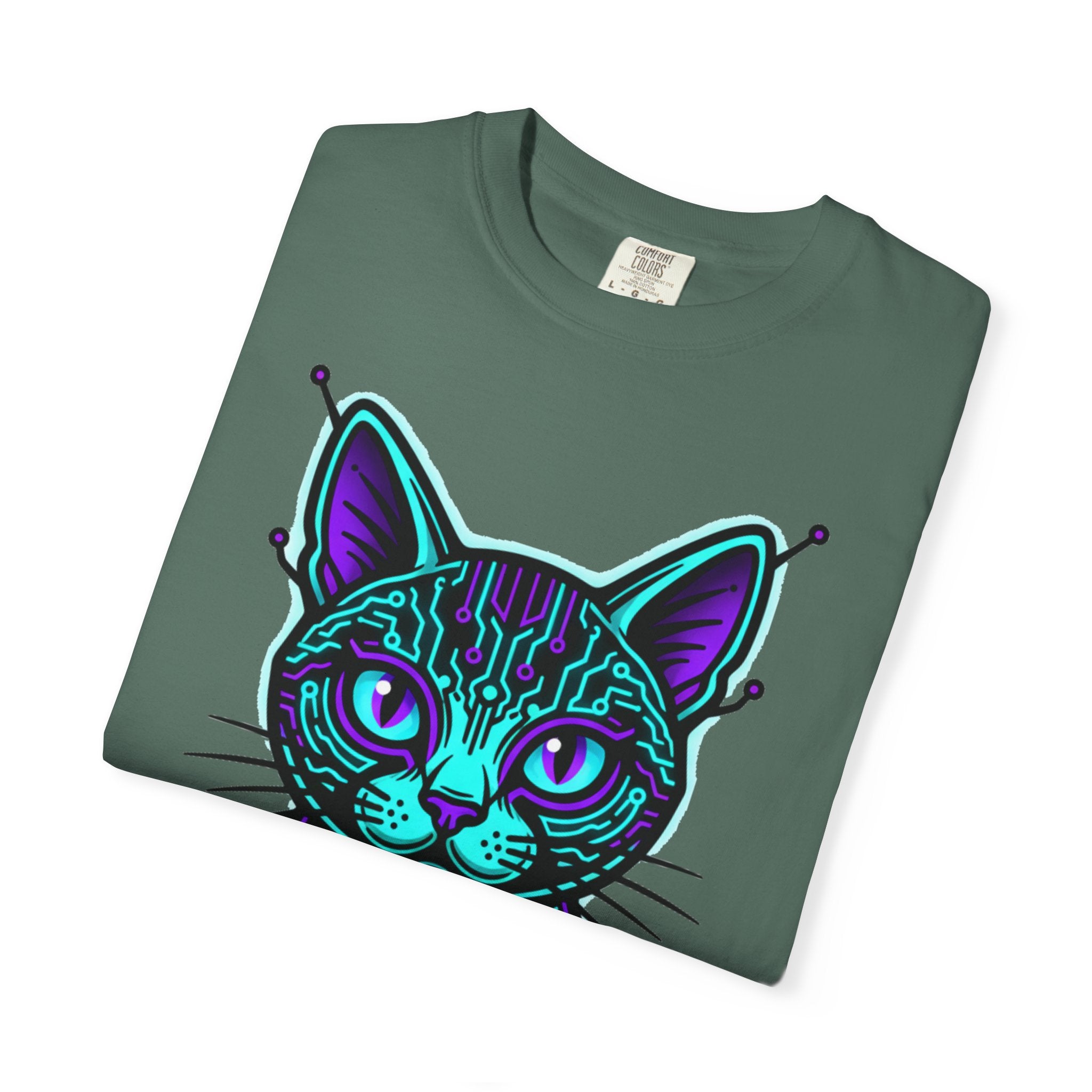 Cyberpunk Cat T-Shirt — Neon Tech Kitten Graphic Tee