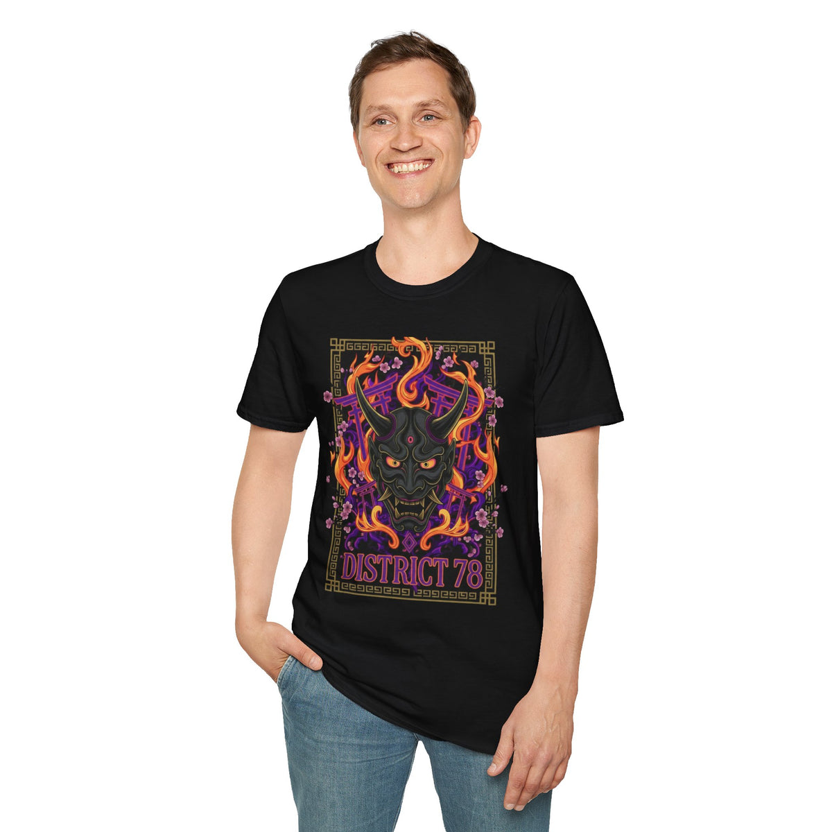 T-shirt Masque Démon Flammes — Tee Graphique District 78