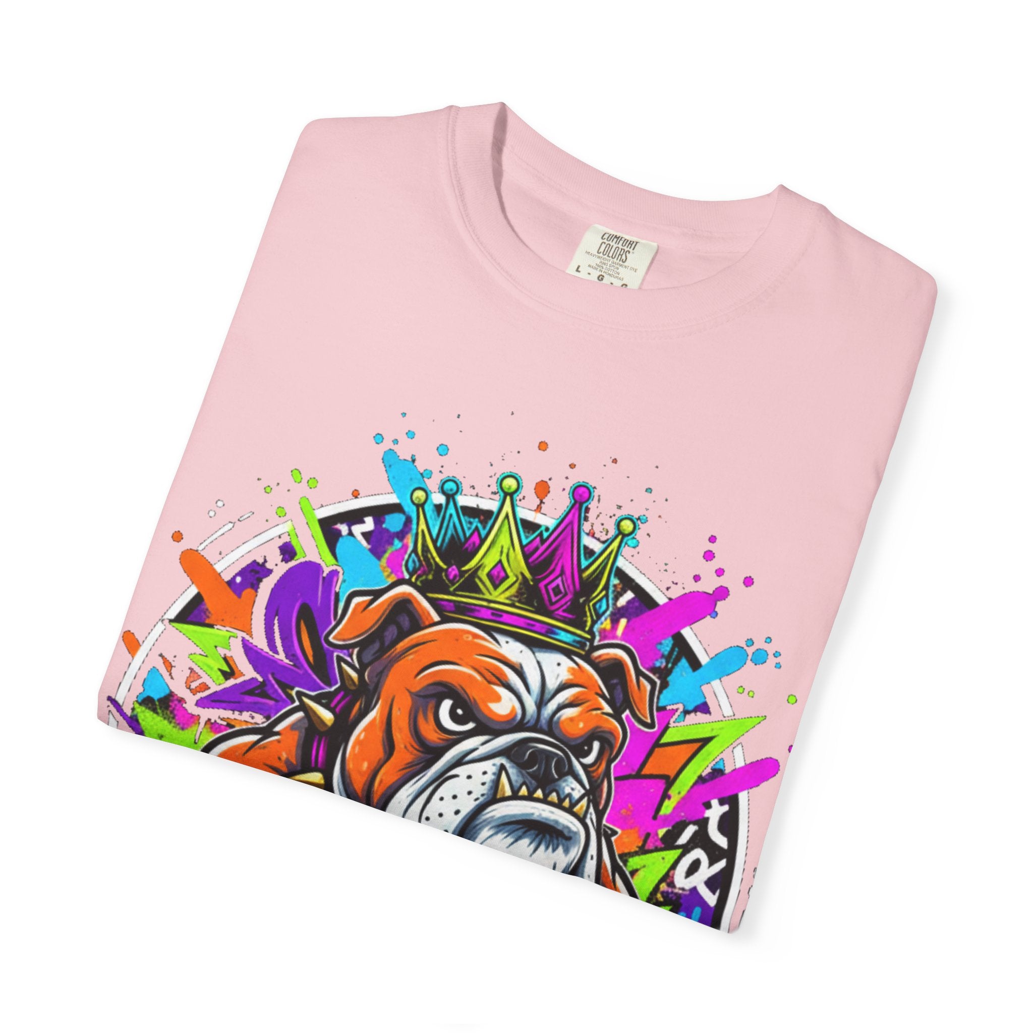 Bulldog Graffiti T-Shirt — Colorful King Crown Streetwear Tee