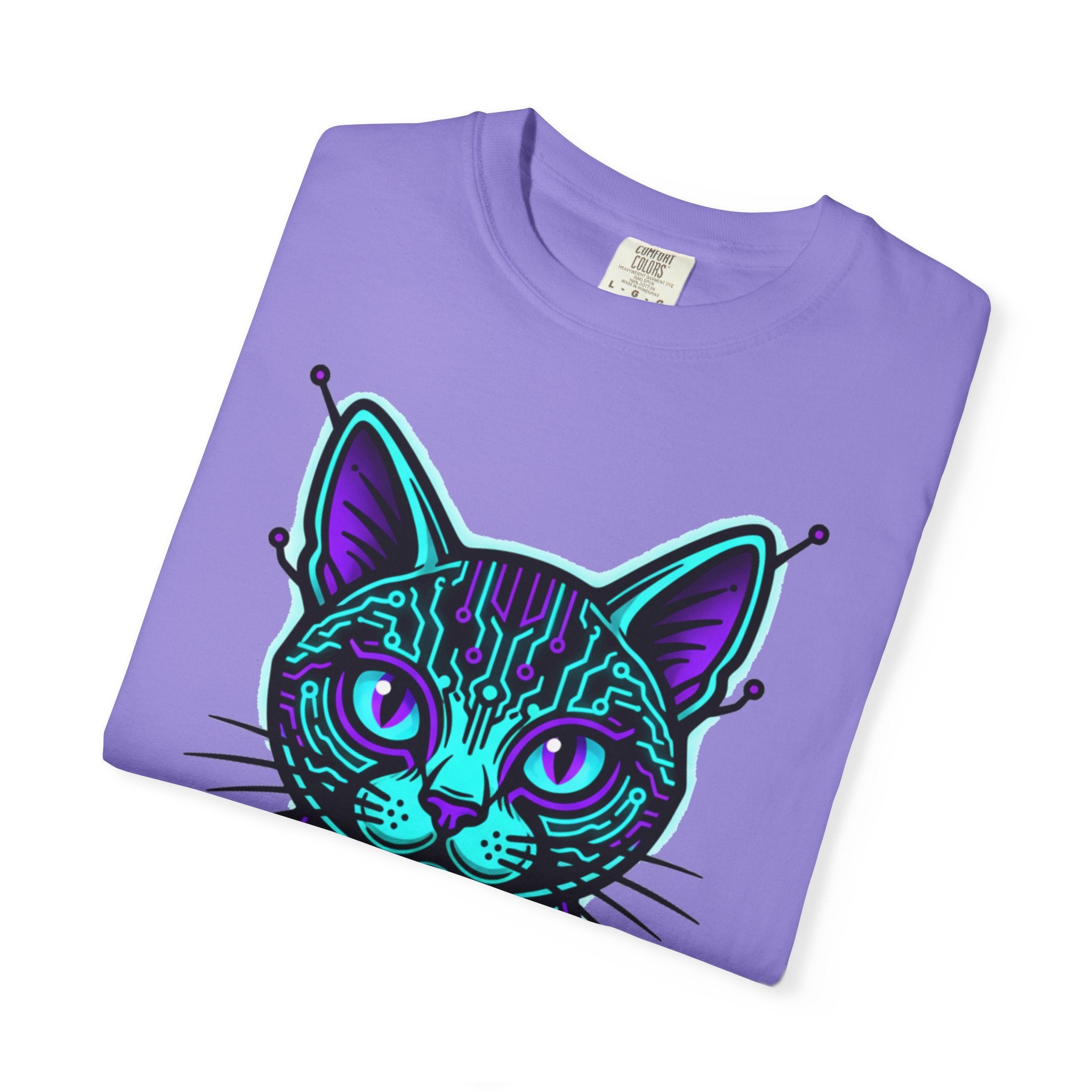 Cyberpunk Cat T-Shirt — Neon Tech Kitten Graphic Tee