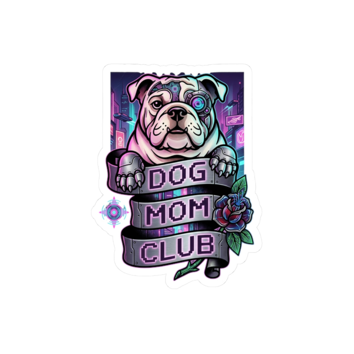 Dog Mom Club Bulldog Sticker | Traditional Tattoo Flash, Banner Rose