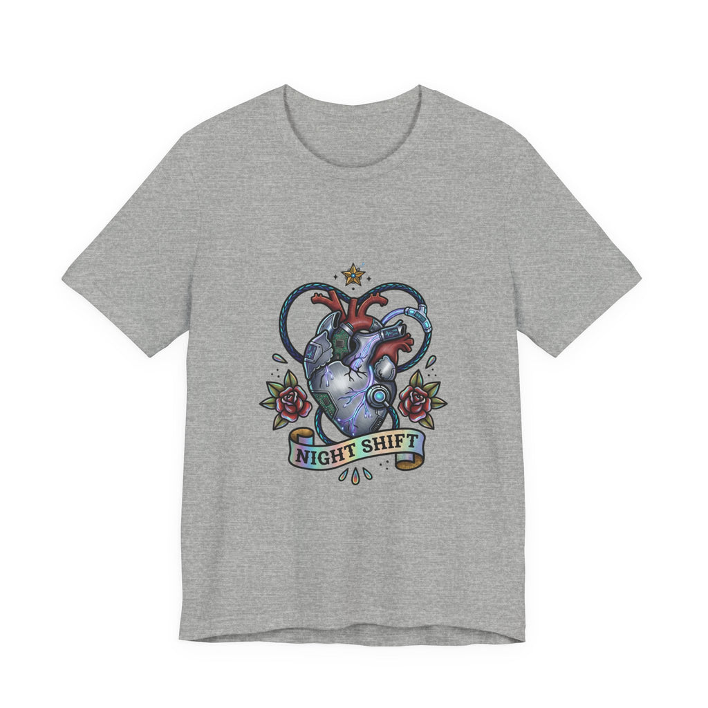 Night Shift Anatomical Heart T-Shirt | Traditional Tattoo Floral Banner