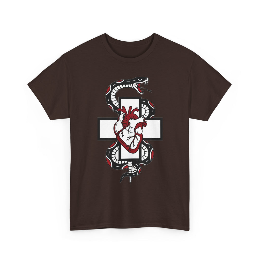 Snake & Anatomical Heart Graphic Tee — Gothic Medical Symbol Shirt